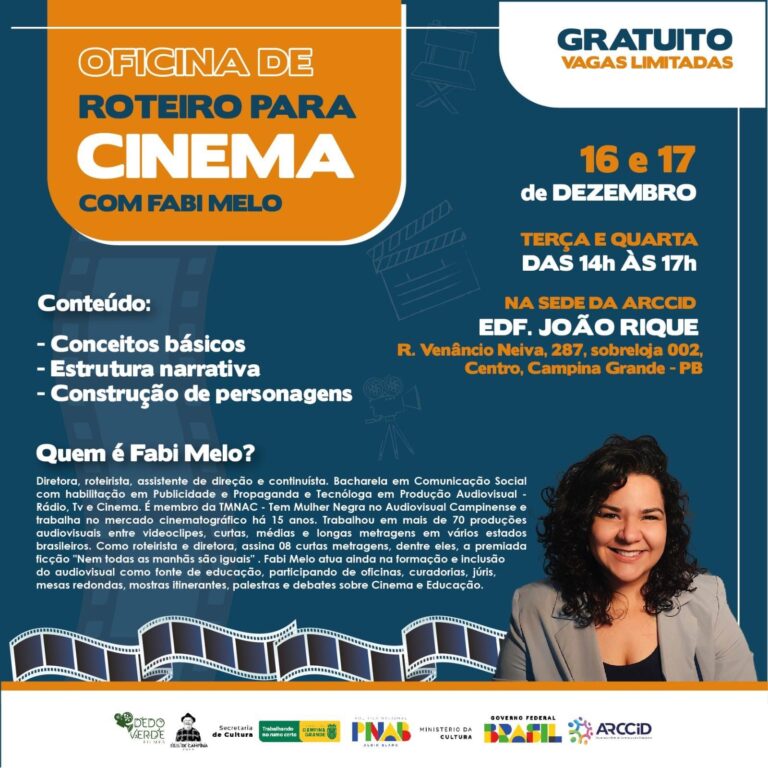 Roteirista oferece oficina gratuita de escrita criativa para o audiovisual