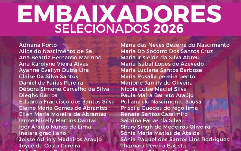 São João: PMCG divulga lista dos novos ‘Embaixadores Sociais voluntários da Campanha ‘Forró Sim, Assédio Não’ 2026