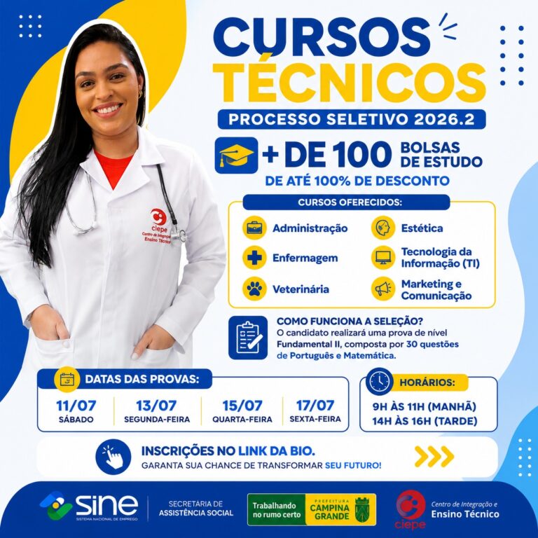 PMCG e Sine Municipal abrem seleção para 150 bolsas em cursos técnicos profissionalizantes