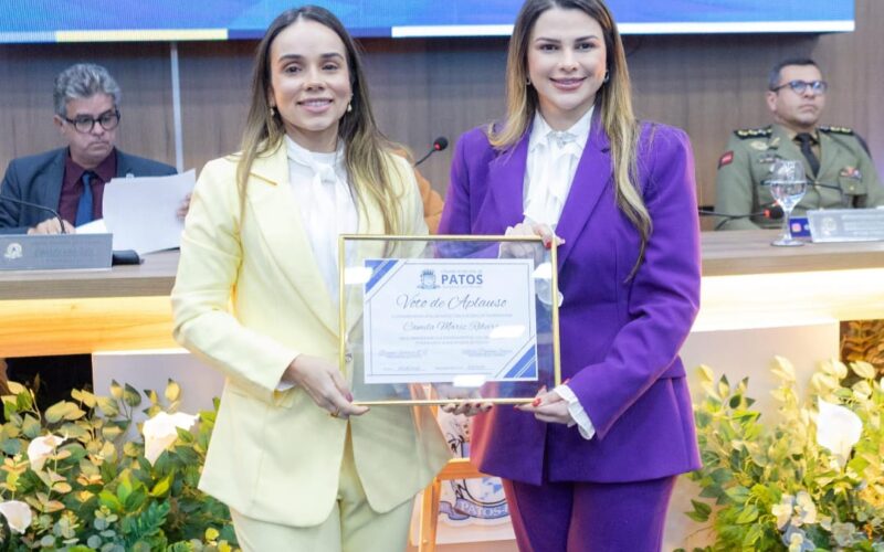 Primeira-dama Camila Mariz recebe título de cidadã patoense e reforça compromisso com a proteção às mulheres
