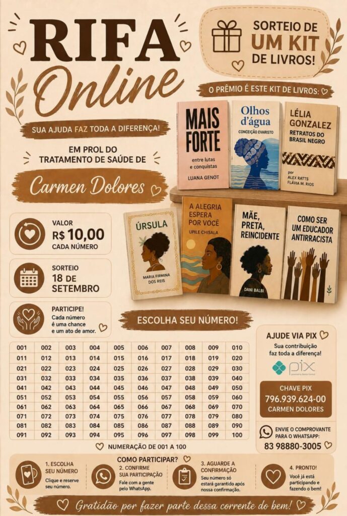 Coletivo de leitura, biblioteca e Associação promovem rifa solidária em apoio à jornalista Carmen Dolores